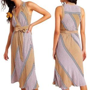Anthropologie Maeve Carla Sleeveless Faux Wrap Geometric Print Dress